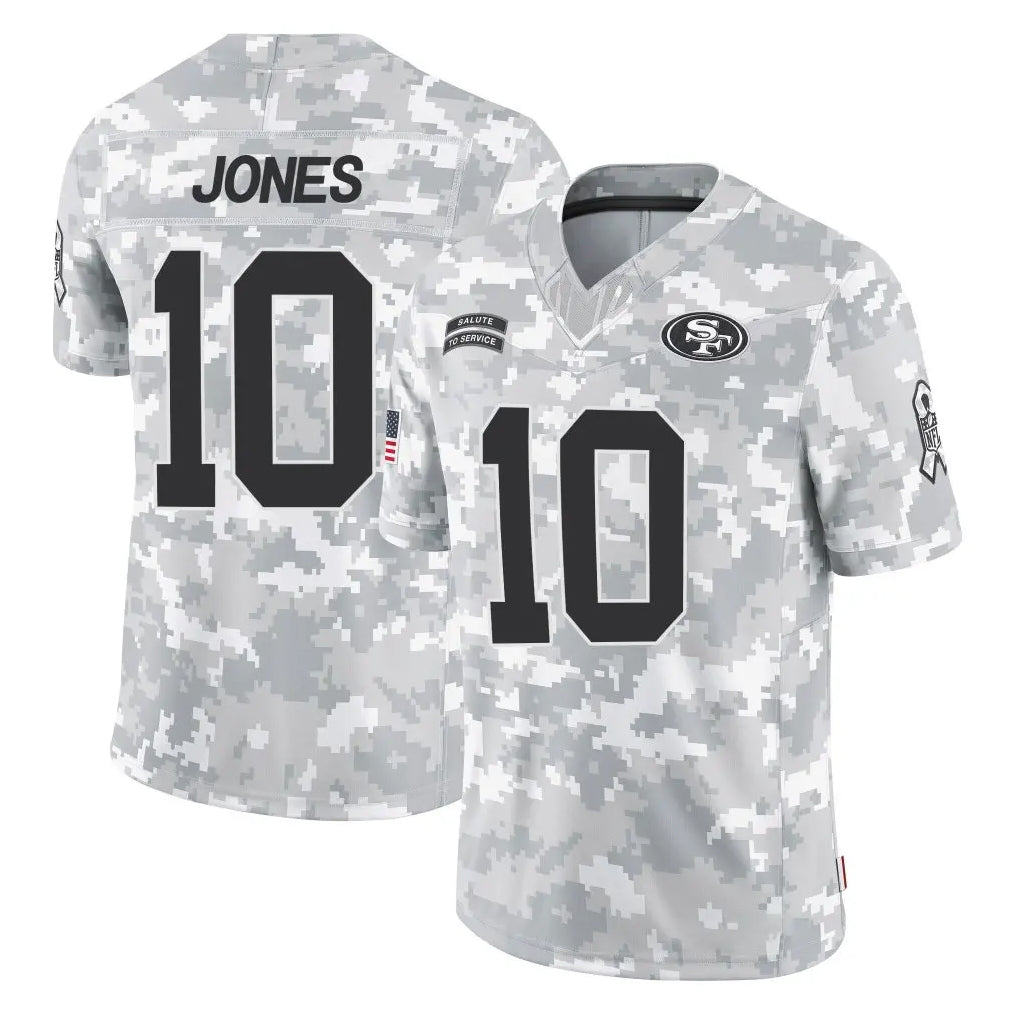 Punc SF.49ers #10 Mac Jones Player Arctic Camo Limited Salute To Service Home Game Stitched Jerseys