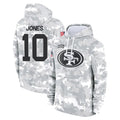 Punc SF.49ers #10 Mac Jones Player Arctic Camo Limited Salute to Service Pullover Hoodies Game Stitched Jerseys