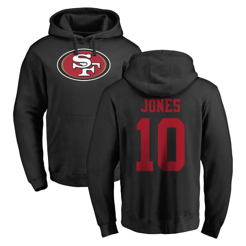 Punc SF.49ers #10 Mac Jones Player Black LOGO Pullover Hoodies Home Game Stitched Jerseys