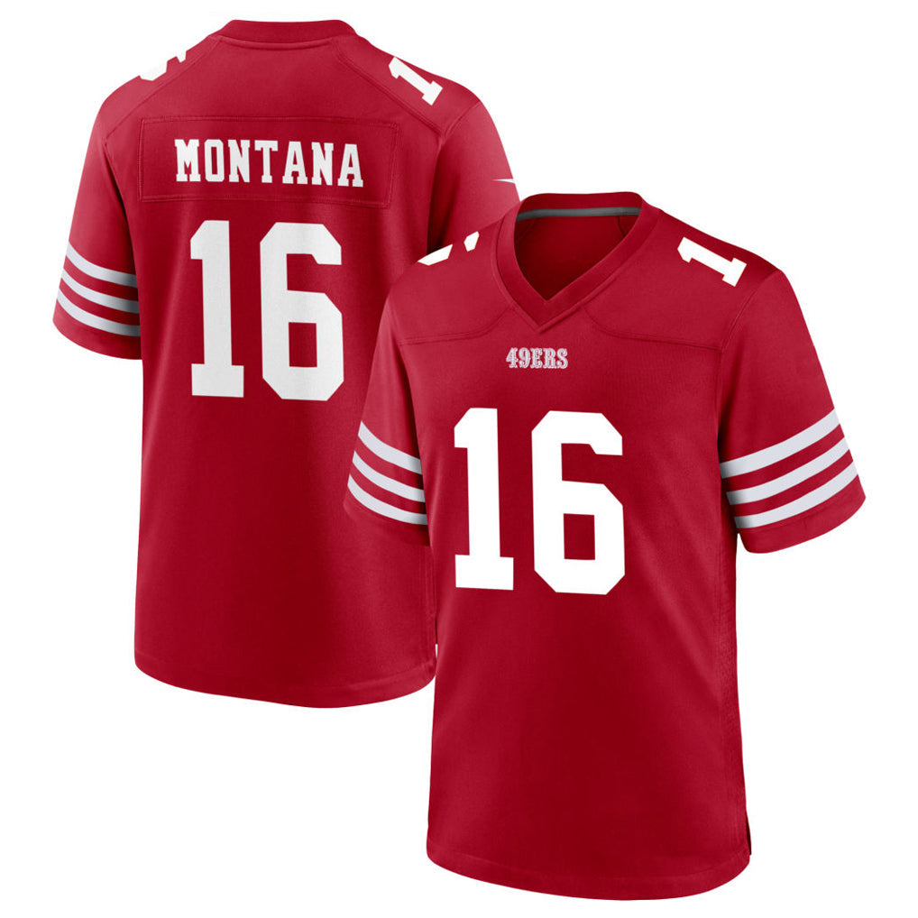 Punc SF.49ers #16 Joe Montana Player Scarlet Home Game Stitched Jerseys