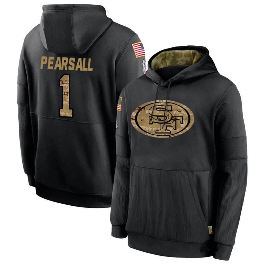 Punc SF.49ers #1 Ricky Pearsall Player Black Salute To Service Hoodie Player Stitched Jerseys
