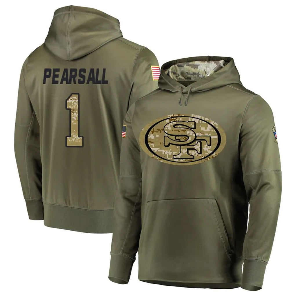 Punc SF.49ers #1 Ricky Pearsall Player Salute To Service Olive Hoodie Player Stitched Jerseys