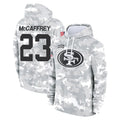 Punc SF.49ers #23 Christian McCaffrey Player Arctic Camo Limited Salute to Service Pullover Hoodies Game Stitched Jerseys