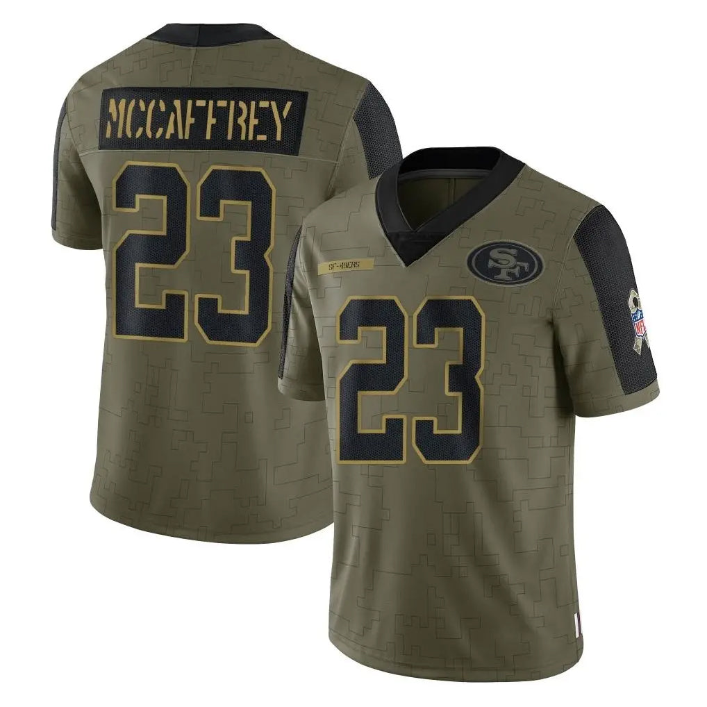 Punc SF.49ers #23 Christian McCaffrey Player Olive Salute To Service Limited Game Stitched Jerseys