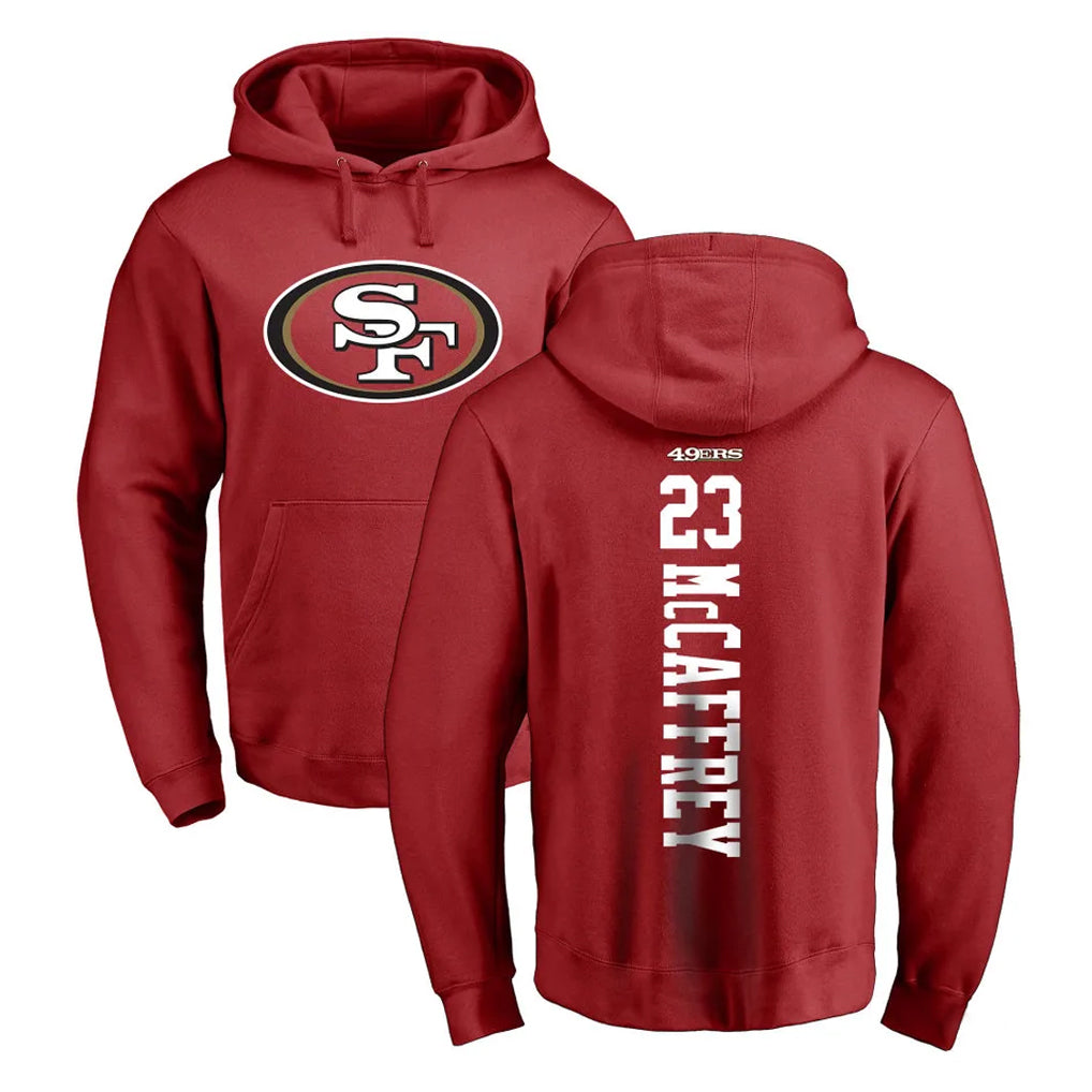Punc SF.49ers #23 Christian McCaffrey Player Red LOGO Pullover Hoodies Home Game Stitched Jerseys
