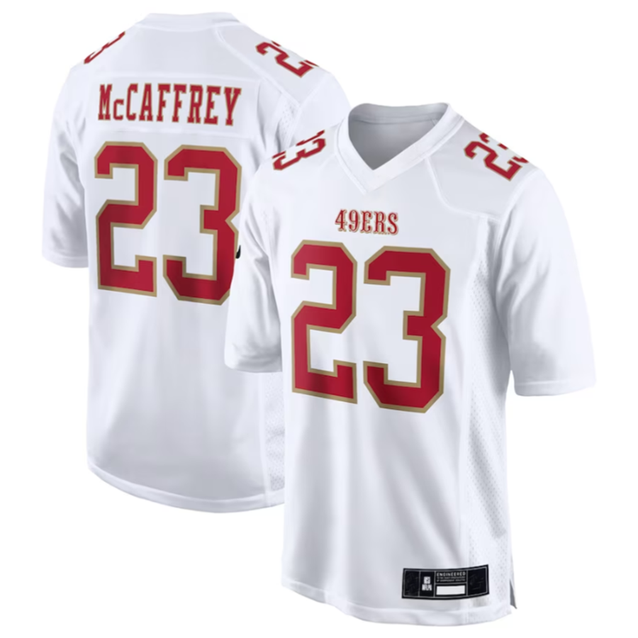 Punc SF.49ers #23 Christian McCaffrey Tundra White Fashion Game American Stitched Jersey