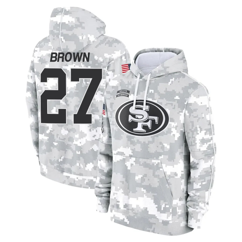 Punc SF.49ers #27 Ji'Ayir Brown Player Arctic Camo Limited Salute to Service Pullover Hoodies Game Stitched Jerseys