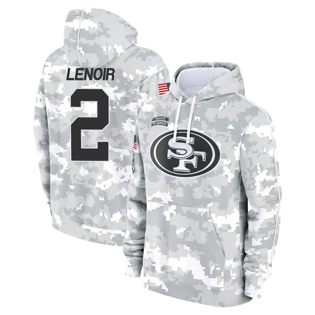 Punc SF.49ers #2 Deommodore Lenoir Player Arctic Camo Limited Salute to Service Pullover Hoodies Game Stitched Jerseys