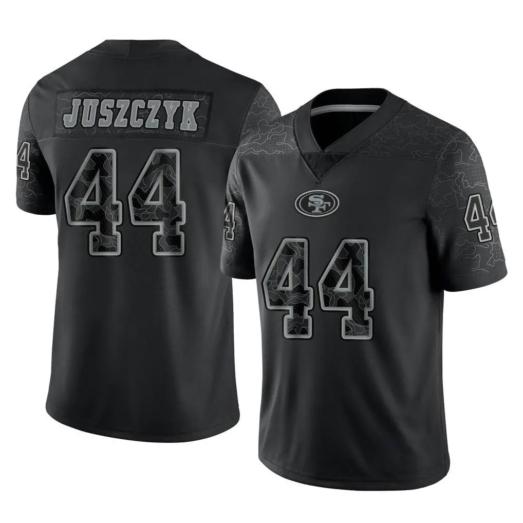 Punc SF.49ers #44 Kyle Juszczyk Player Black Limited Reflective Home Game Stitched Jerseys