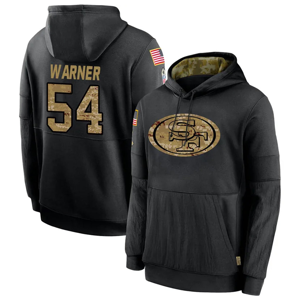 Punc SF.49ers #54 Fred Warner Player Black Salute to Service Hoodies Stitched Jerseys