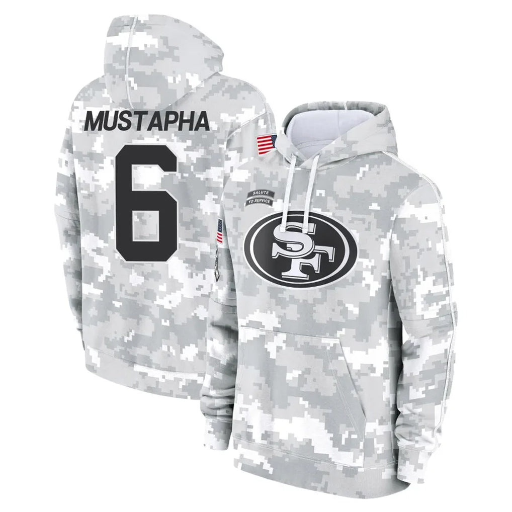 Punc SF.49ers #6 Malik Mustapha Player Arctic Camo Limited Salute to Service Pullover Hoodies Game Stitched Jerseys