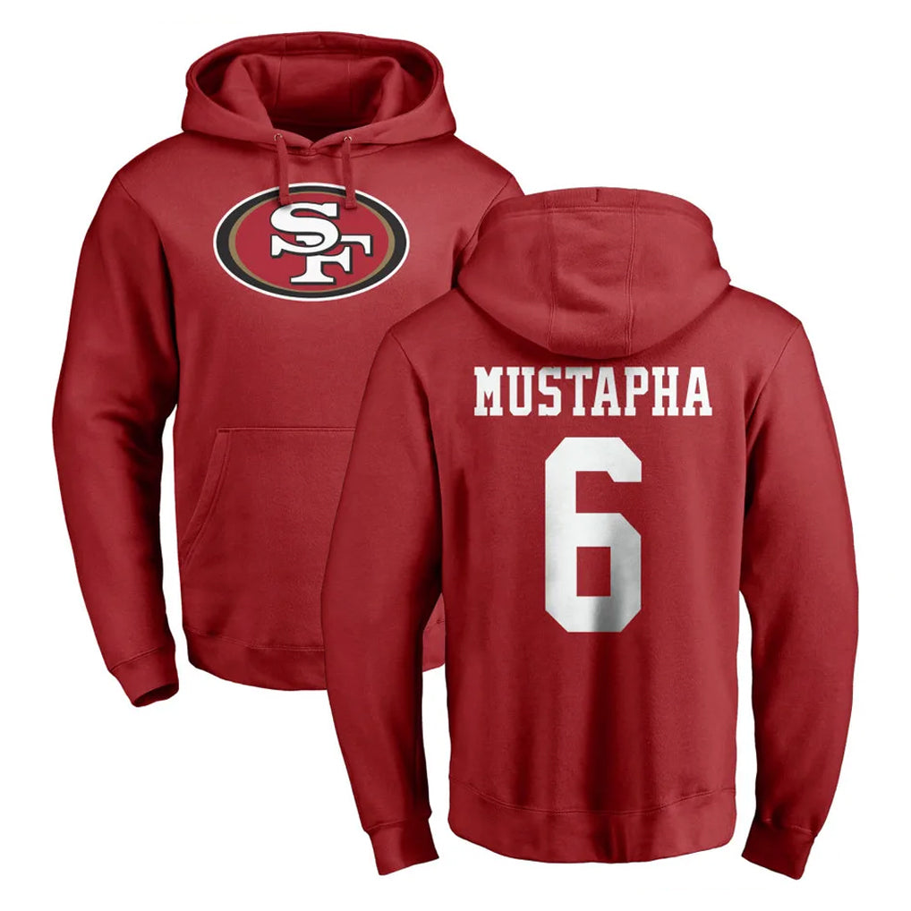 Punc SF.49ers #6 Malik Mustapha Player Red LOGO Pullover Hoodies Home Game Stitched Jerseys