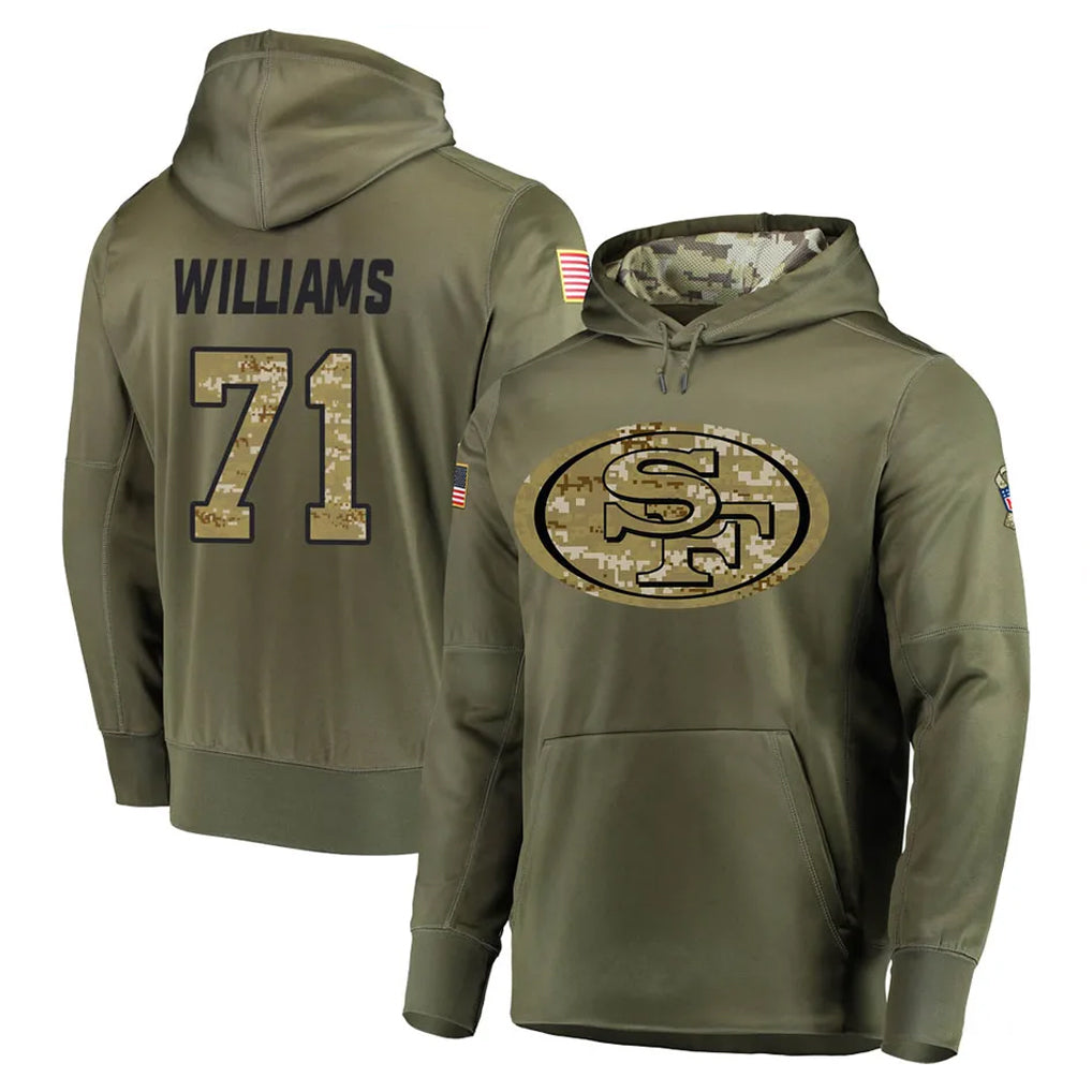 Punc SF.49ers #71 Trent Williams Player Olive Salute to Service Pullover Hoodie Home Game Stitched Jerseys