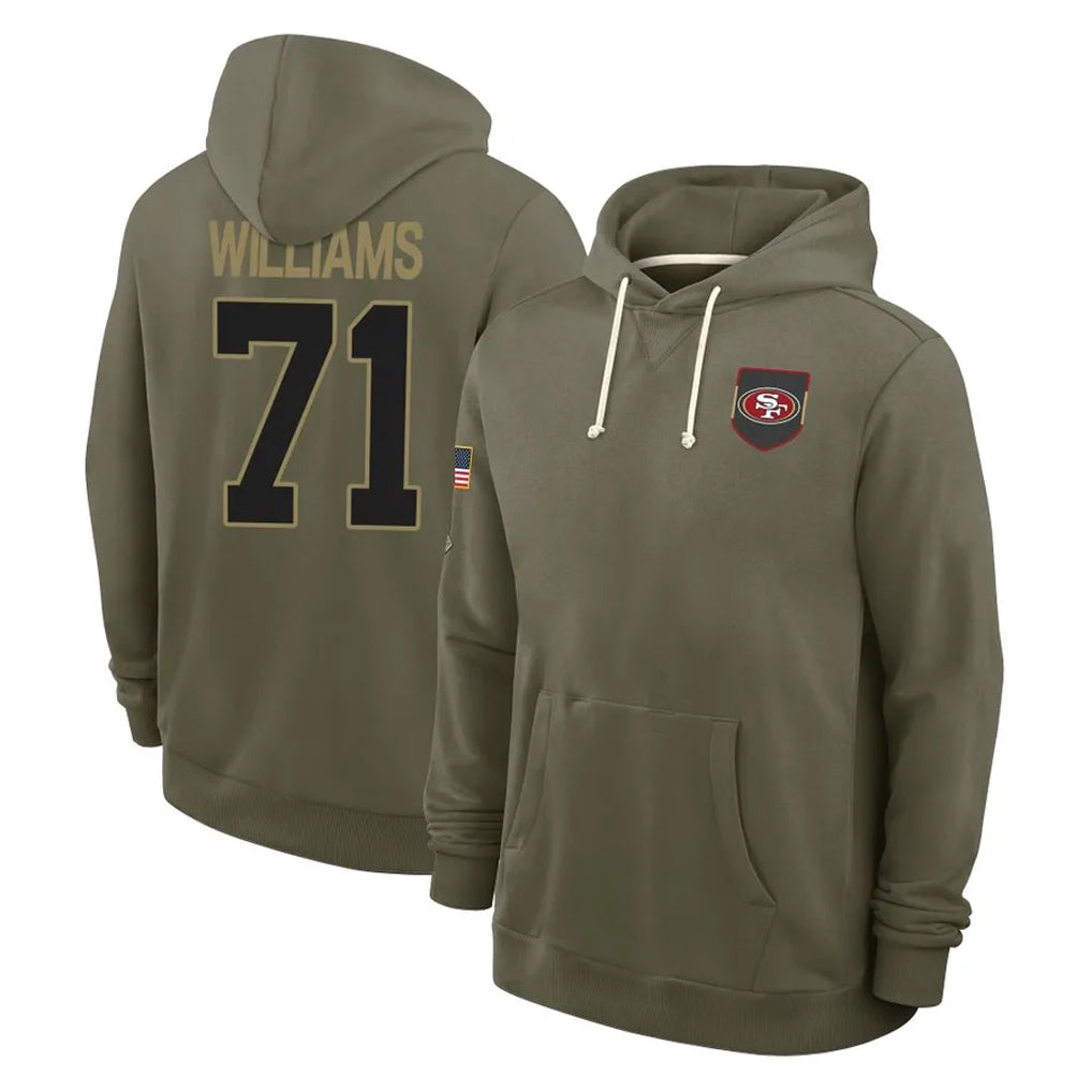 Punc SF.49ers #71 Trent Williams Player Olive Salute to Service Pullover Hoodies Limited Stitched Jerseys