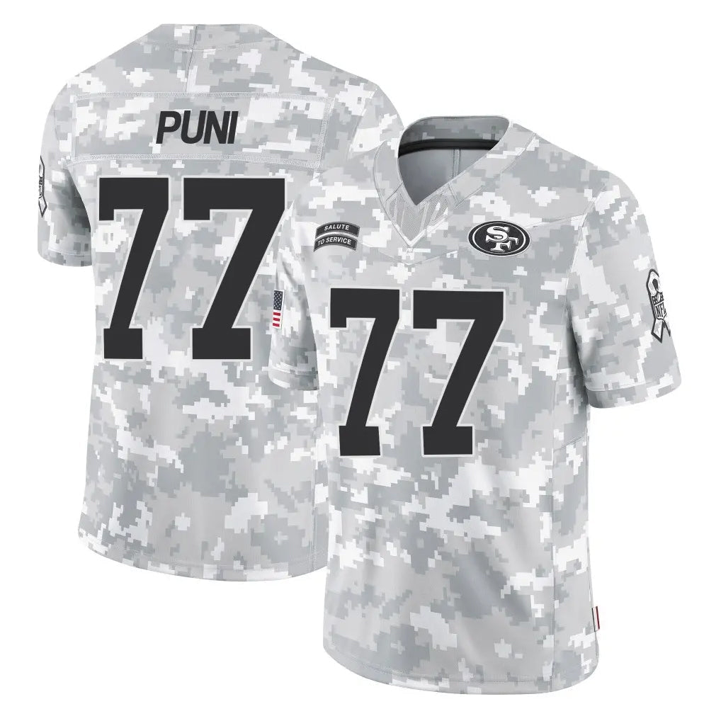 Punc SF.49ers #77 Dominick Puni Player Arctic Camo Limited Salute To Service Home Game Stitched Jerseys