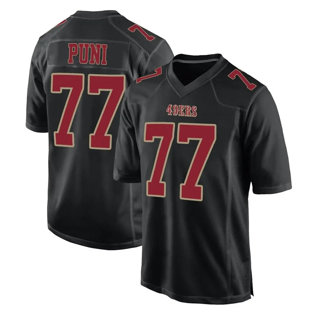 Punc SF.49ers #77 Dominick Puni Player Black Fashion Home Game Stitched Jerseys