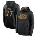 Punc SF.49ers #77 Dominick Puni Player Black Salute to Service Sideline Performance Pullover Hoodies Home Game Stitched Jerseys