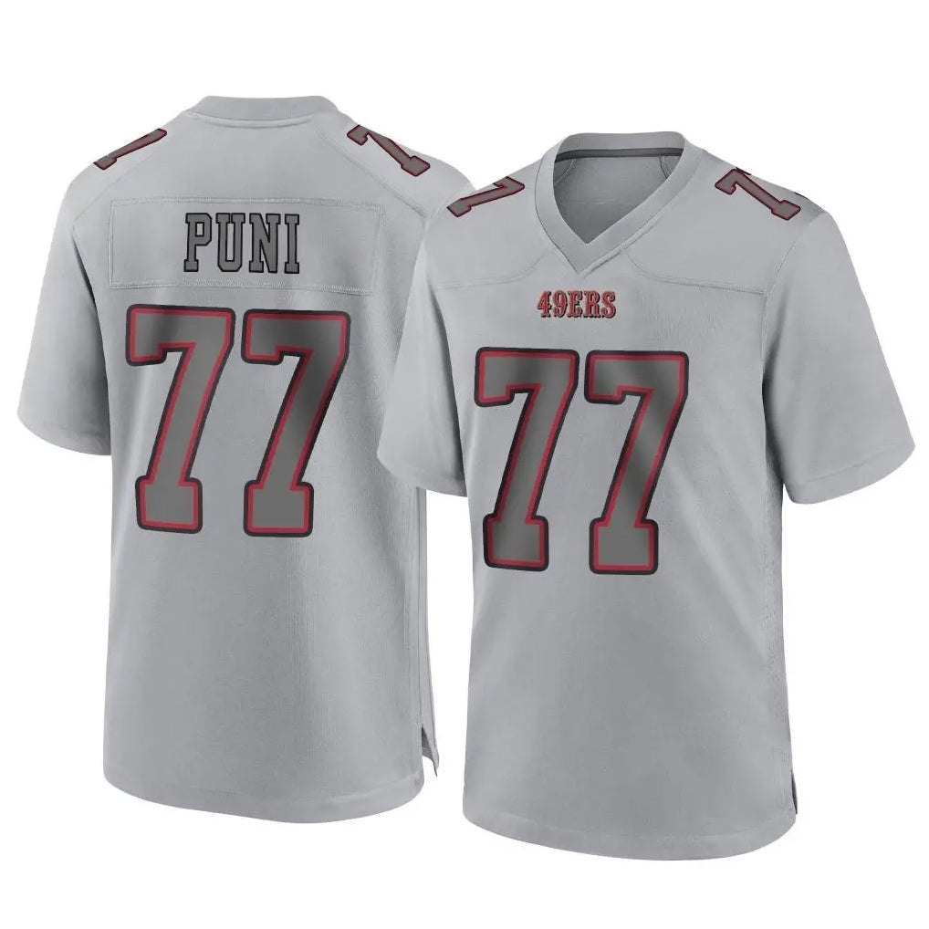 Punc SF.49ers #77 Dominick Puni Player Gray Atmosphere Fashion Home Game Stitched Jerseys