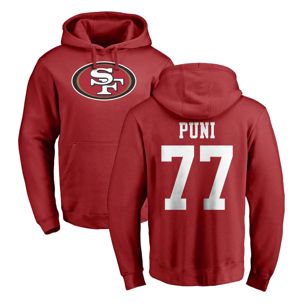 Punc SF.49ers #77 Dominick Puni Player Red LOGO Pullover Hoodies Home Game Stitched Jerseys