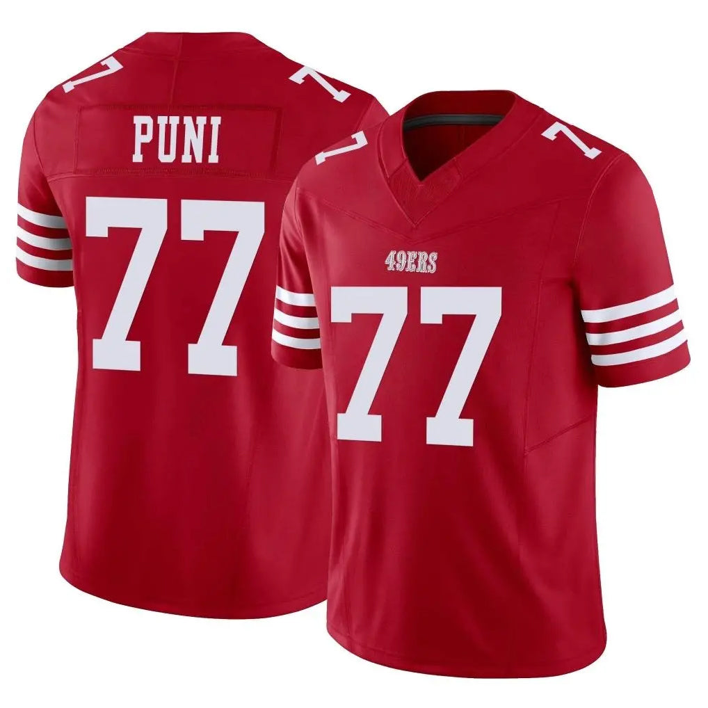 Punc SF.49ers #77 Dominick Puni Player Red Limited Vapor F.U.S.E. Home Game Stitched Jerseys
