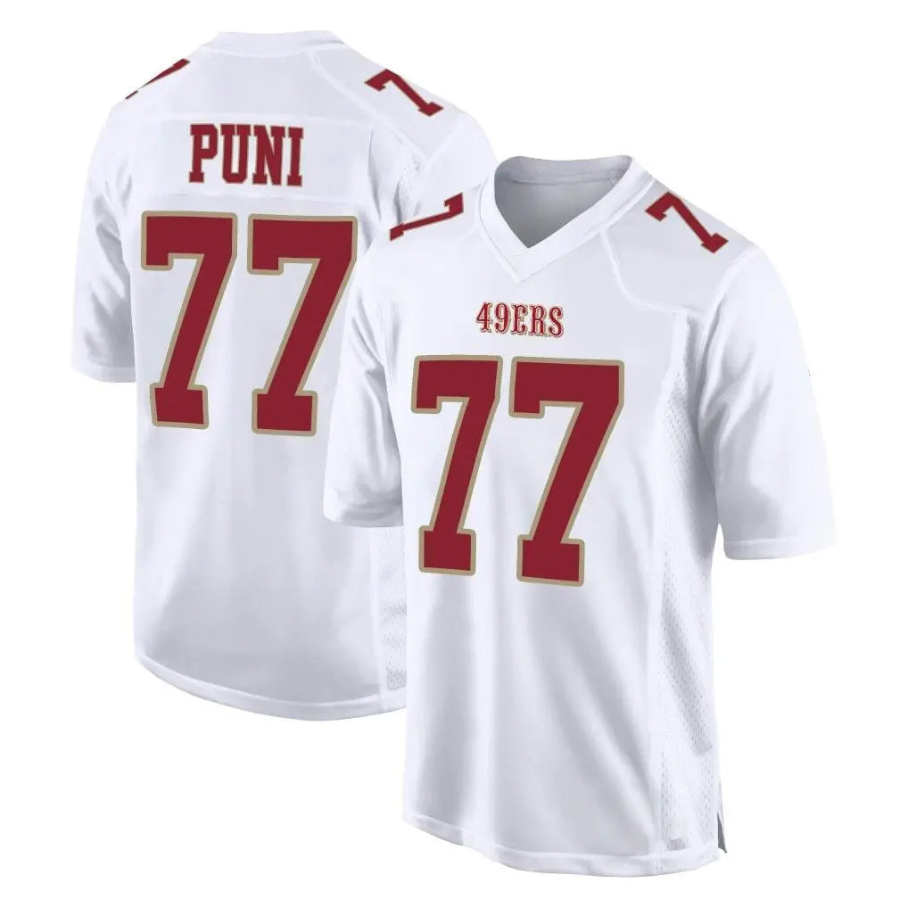 Punc SF.49ers #77 Dominick Puni Player White Fashion Home Game Stitched Jerseys