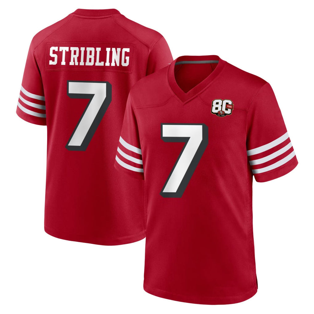 Punc SF.49ers #7 De'Zhaun Stribling Player Red 80th Game Home Stitched Jerseys
