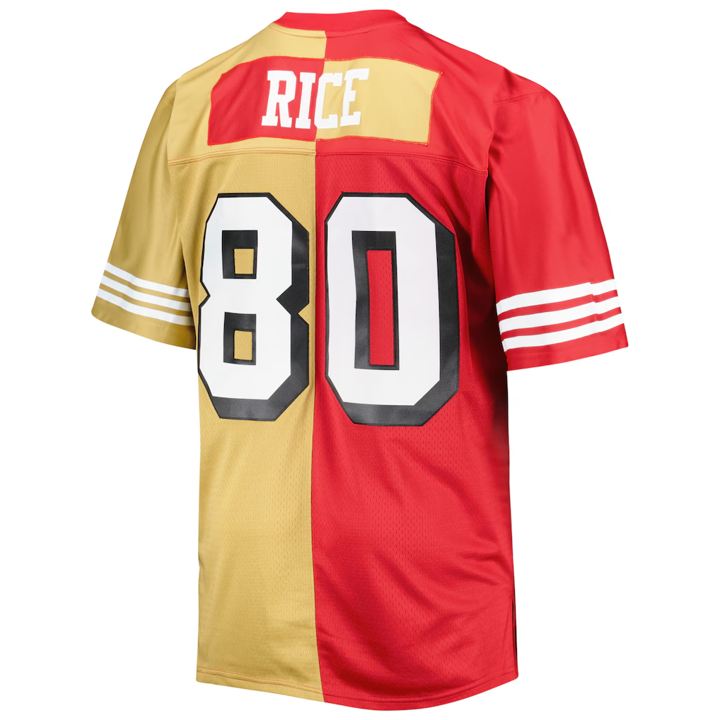 Punc SF.49ers #80 Jerry Rice Mitchell & Ness ScarletGold Big & Tall Split Legacy Retired Player Replica Jersey