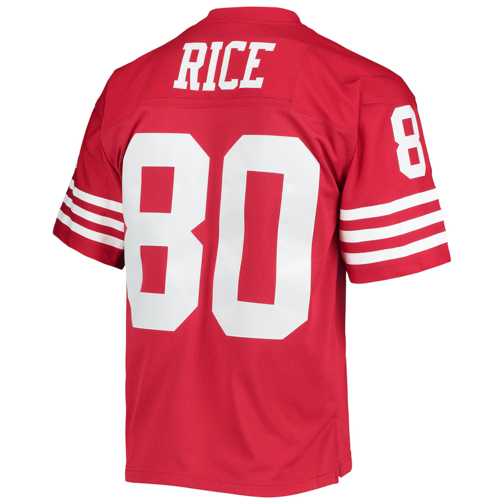 Punc SF.49ers #80 Jerry Rice Mitchell & Ness Scarlet Legacy Replica Jersey Stitched Puhic Game Jerseys