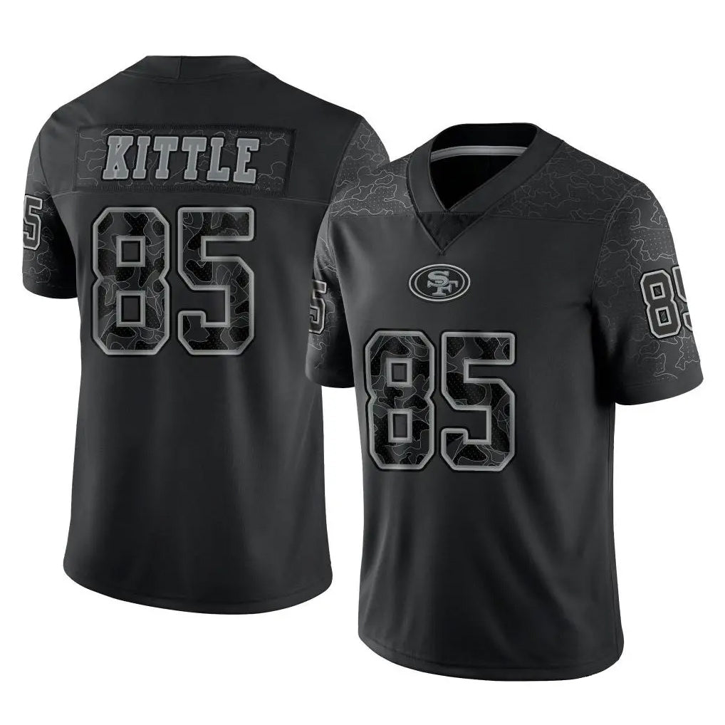 Punc SF.49ers #85 George Kittle Player Black Limited Reflective Home Game Stitched Jerseys