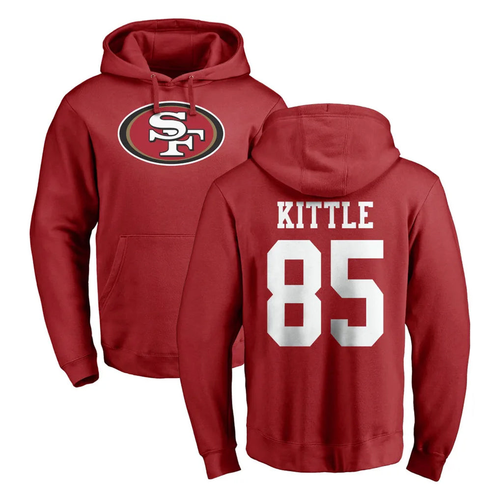 Punc SF.49ers #85 George Kittle Player Red LOGO Pullover Hoodies Home Game Stitched Jerseys