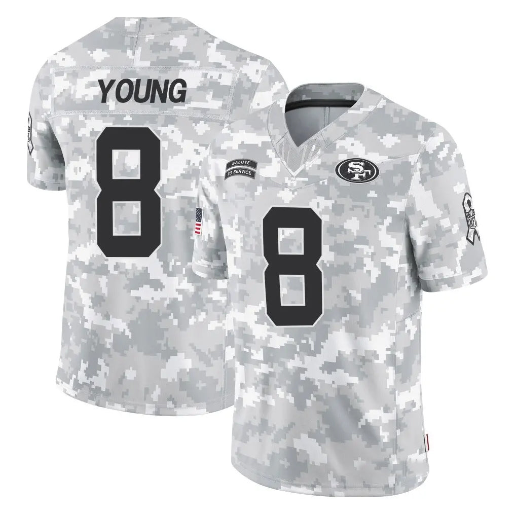Punc SF.49ers #8 Steve Young Player Arctic Camo Salute to Service Stitched Jerseys