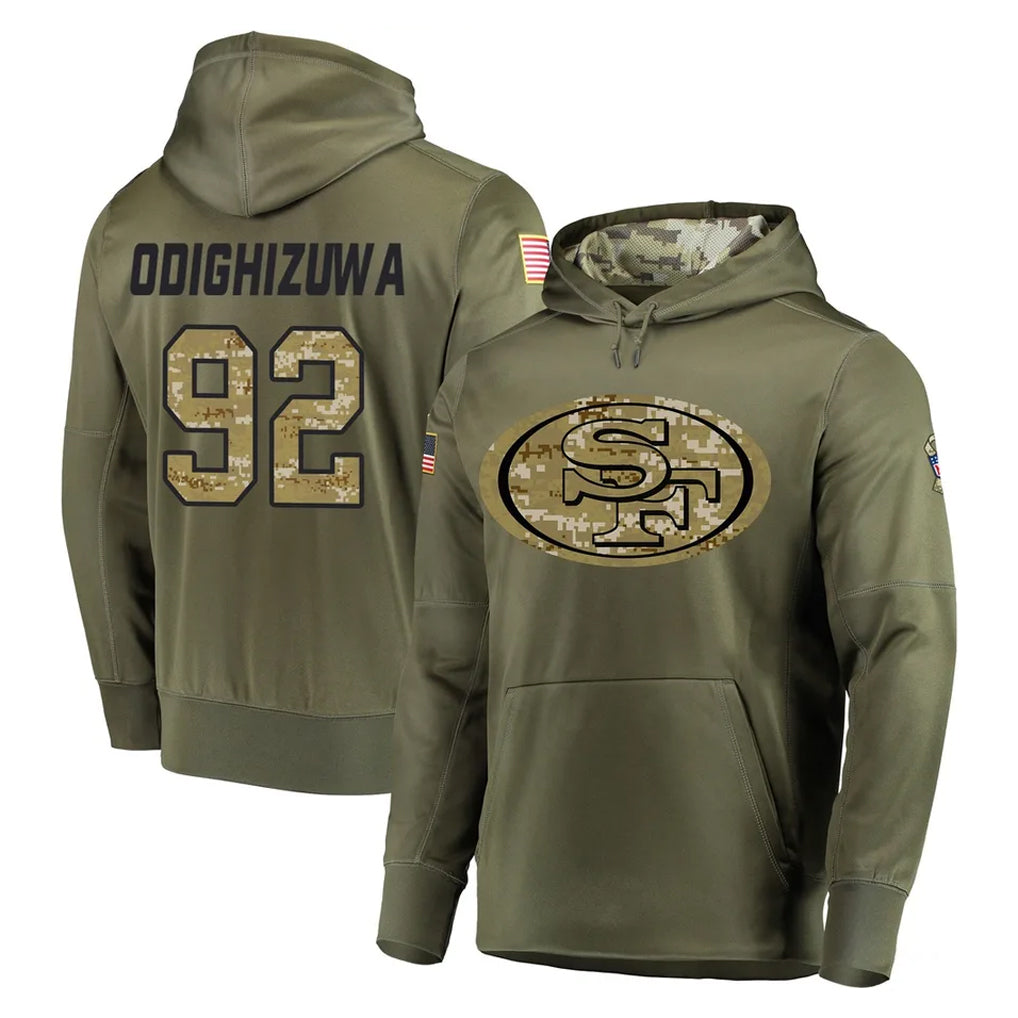 Punc SF.49ers #92 Osa Odighizuwa Player Olive Salute to Service Pullover Hoodie Home Game Stitched Jerseys