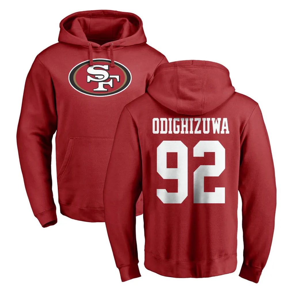 Punc SF.49ers #92 Osa Odighizuwa Player Red LOGO Pullover Hoodies Home Game Stitched Jerseys