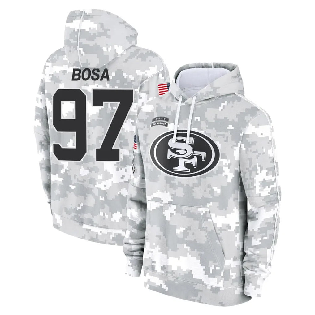 Punc SF.49ers #97 Nick Bosa Player Arctic Camo Limited Salute to Service Pullover Hoodies Game Stitched Jerseys