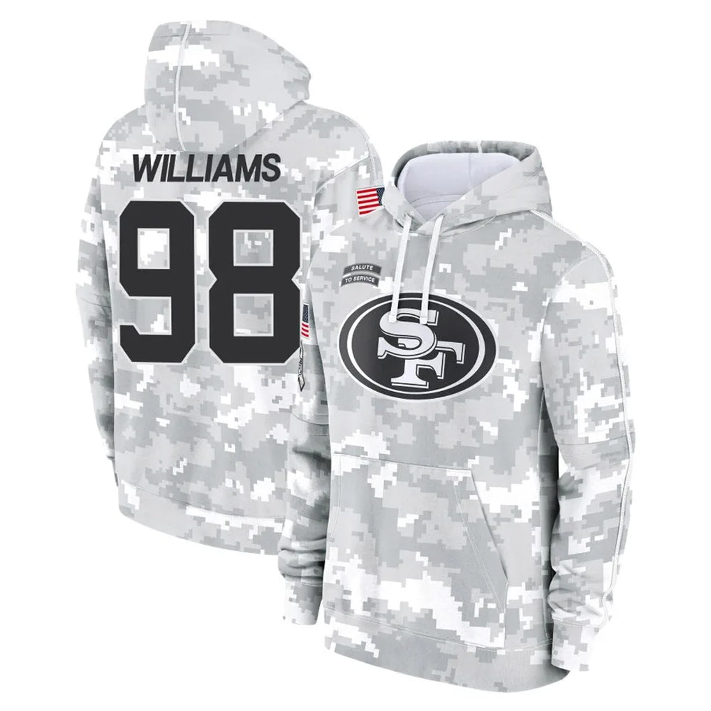 Punc SF.49ers #98 Mykel Williams Player Arctic Camo Limited Salute to Service Pullover Hoodies Game Stitched Jerseys