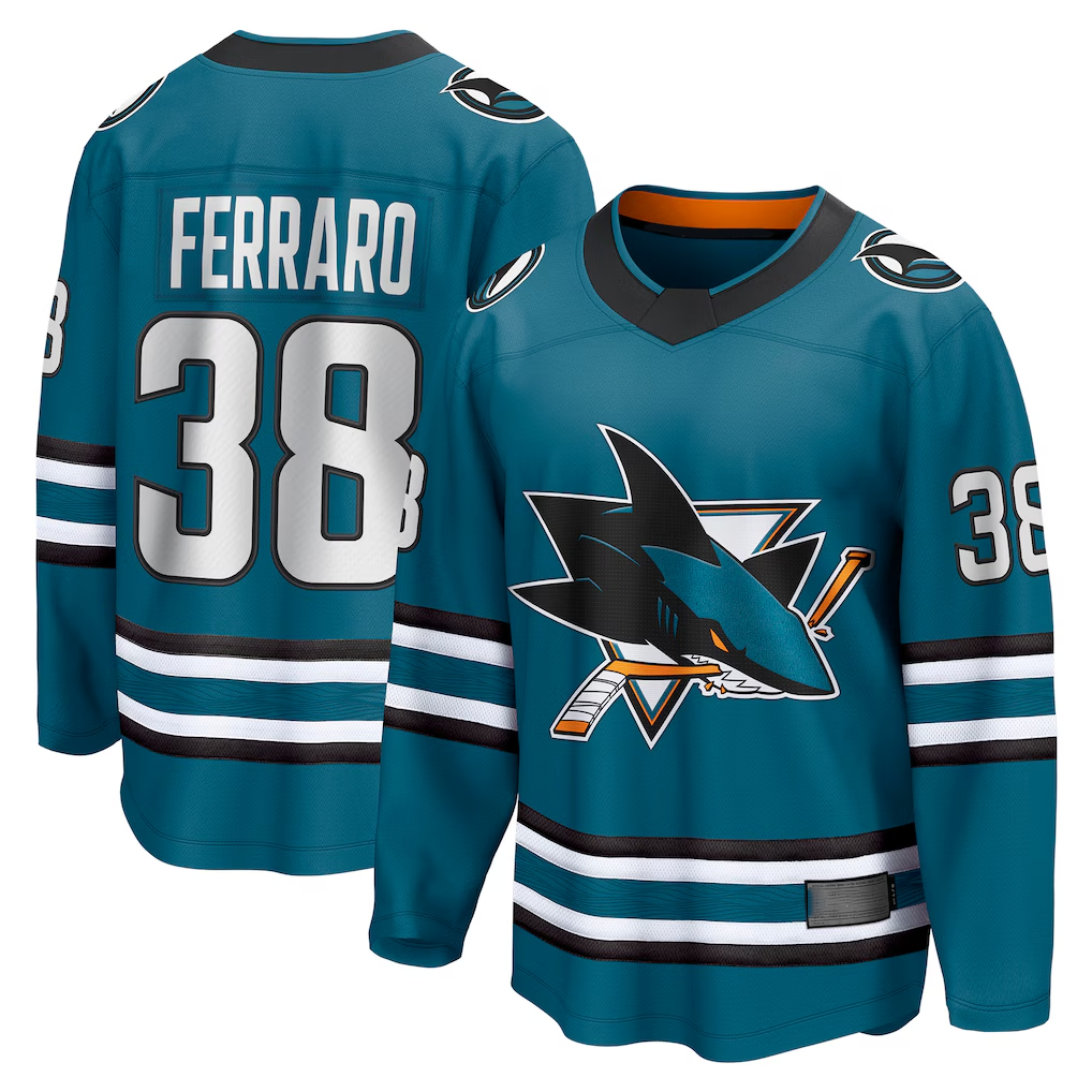 Punc S.Jose Sharks #38 Mario Ferraro Teal Home Breakaway Player Jerseys