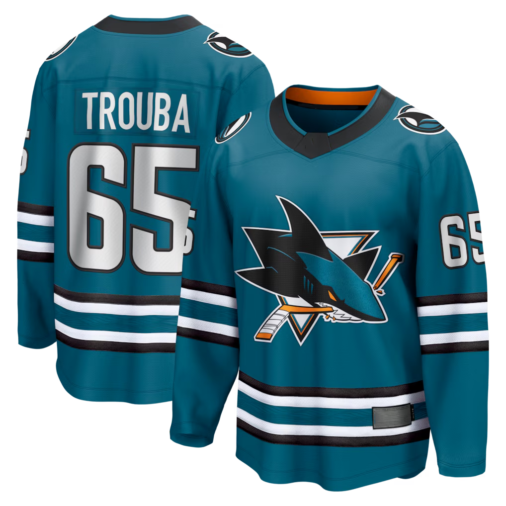 Punc S.Jose Sharks #65 Jacob Trouba Teal Home Breakaway Jerseys