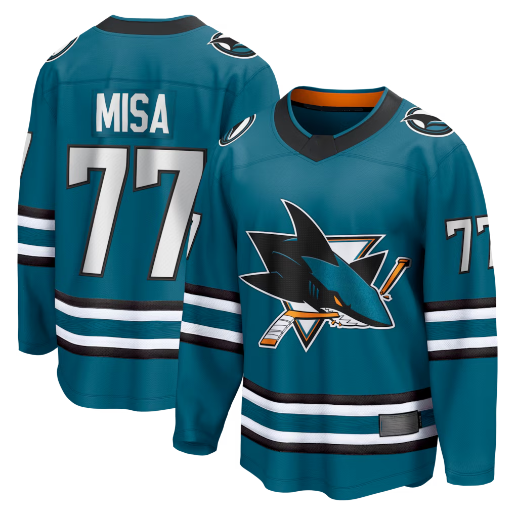 Punc S.Jose Sharks #77 Michael Misa Teal Breakaway Jerseys