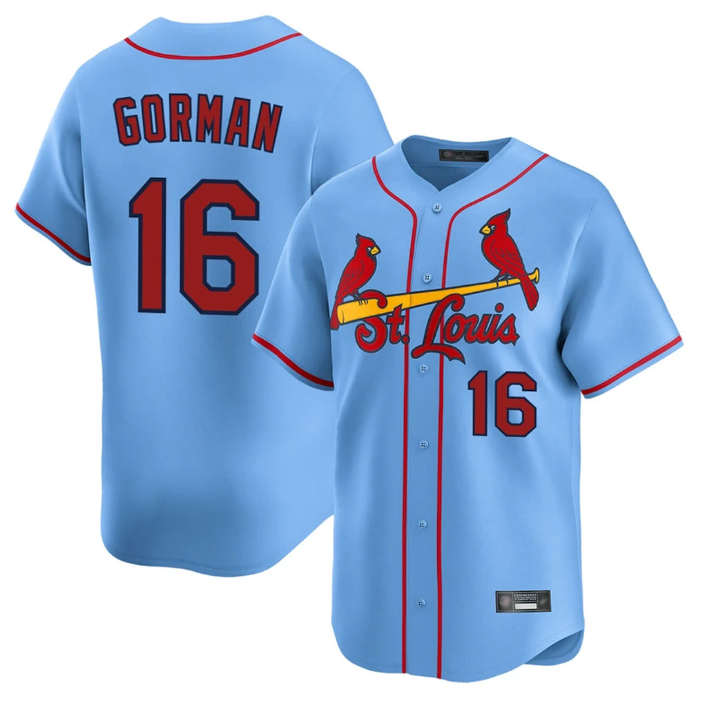 Punc St. Louis Cardinals #16 Nolan Gorman Player Light Blue Home Limited Stitched Jerseys