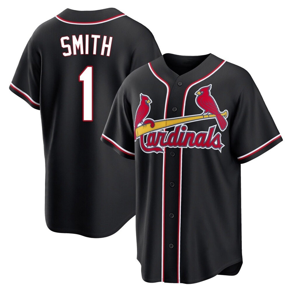 Punc St. Louis Cardinals #1 Ozzie Smith Player Black Carbon Fashio Game Stitched Jerseys