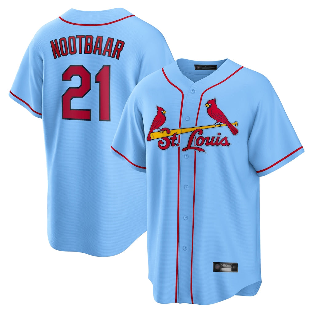 Punc St. Louis Cardinals #21 Lars Nootbaar Player Light Blue Home Game Stitched Jerseys