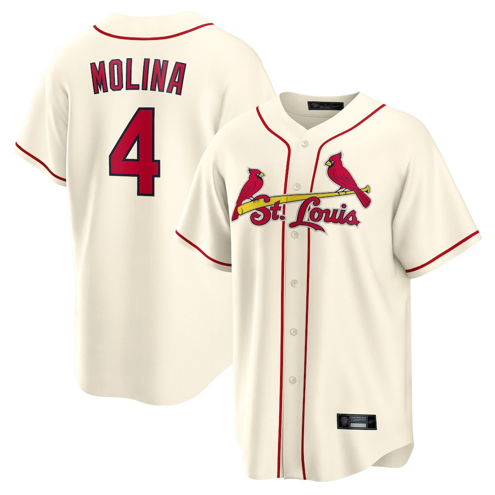 Punc St. Louis Cardinals #4 Yadier Molina Player Cream Home Game Stitched Jerseys