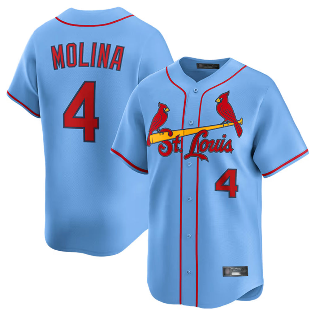 Punc St. Louis Cardinals #4 Yadier Molina Player Light Blue Home Limited Stitched Jerseys