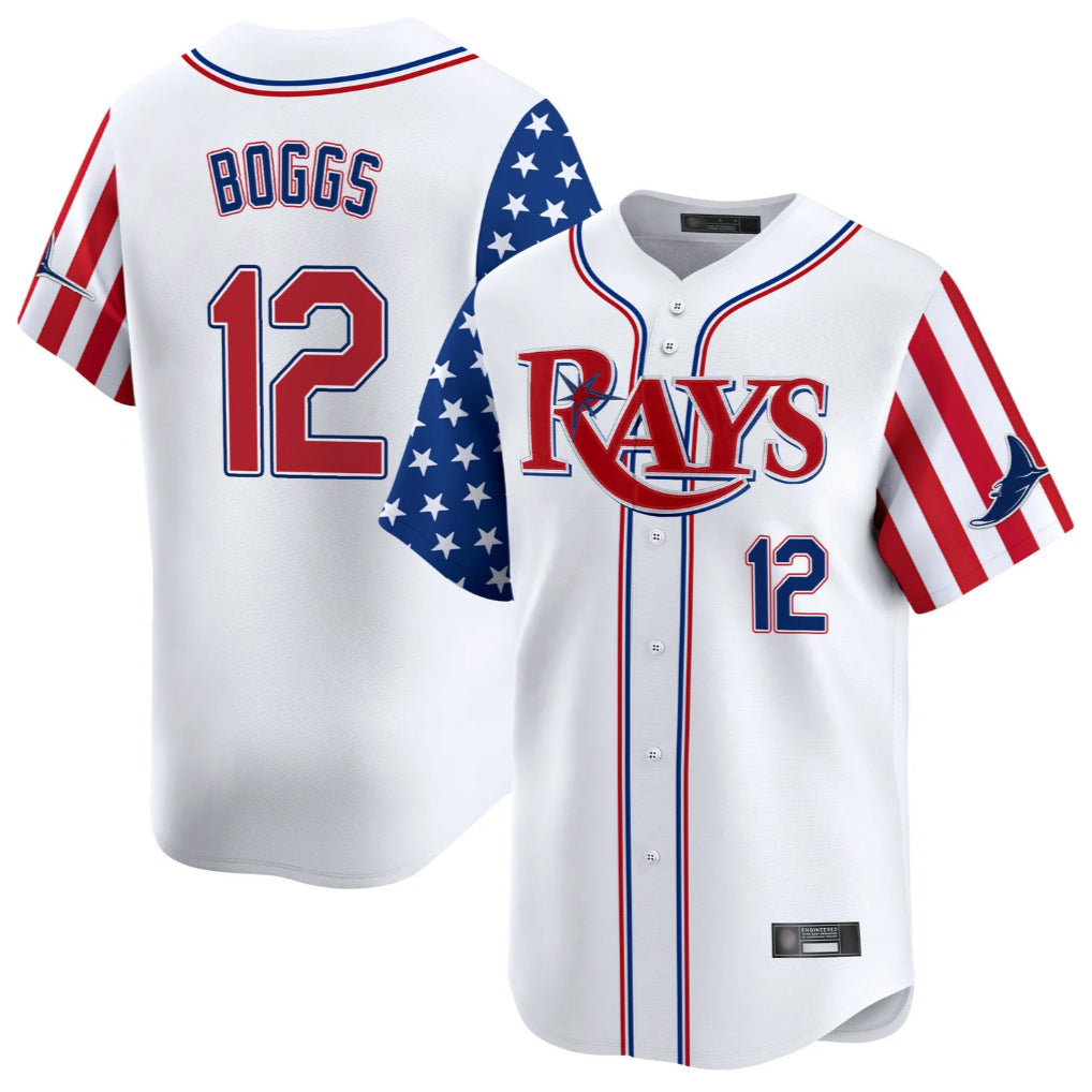 Punc TB.Rays #12 Wade Boggs Player White 2025 Independence Day Vapor Premier Limited Stitched Jerseys