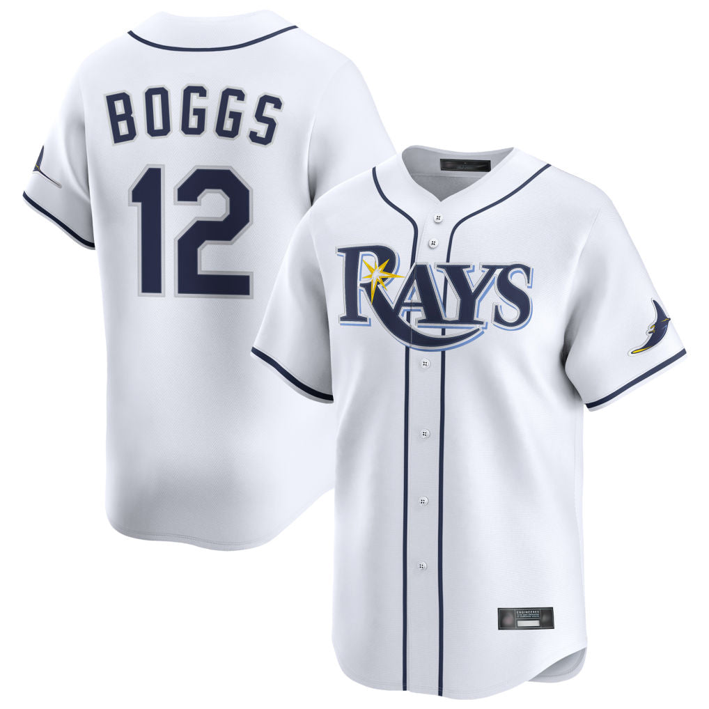 Punc TB.Rays #12 Wade Boggs Player White Home Limited Stitched Jerseys