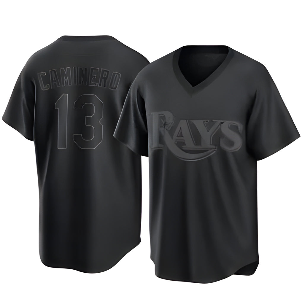 Punc TB.Rays #13 Junior Caminero Player Black Home Game Stitched Jerseys