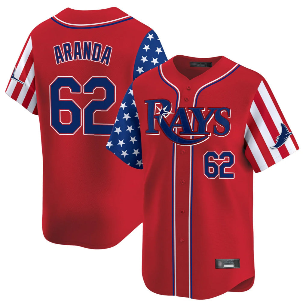 Punc TB.Rays #62 Jonathan Aranda Player Red 2025 Independence Day Vapor Premier Limited Stitched Jerseys