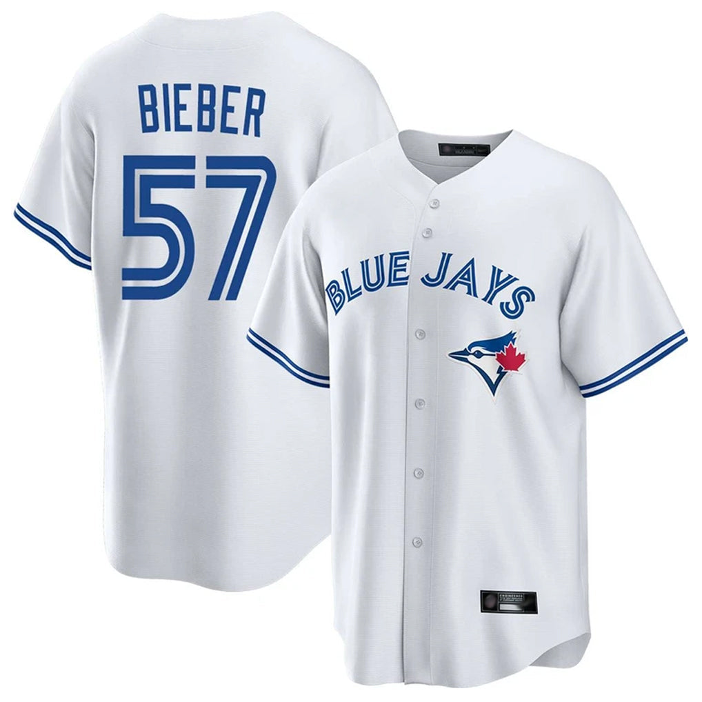 Punc T.Blue Jays #57 Shane Bieber Player White Game Stitched Jerseys