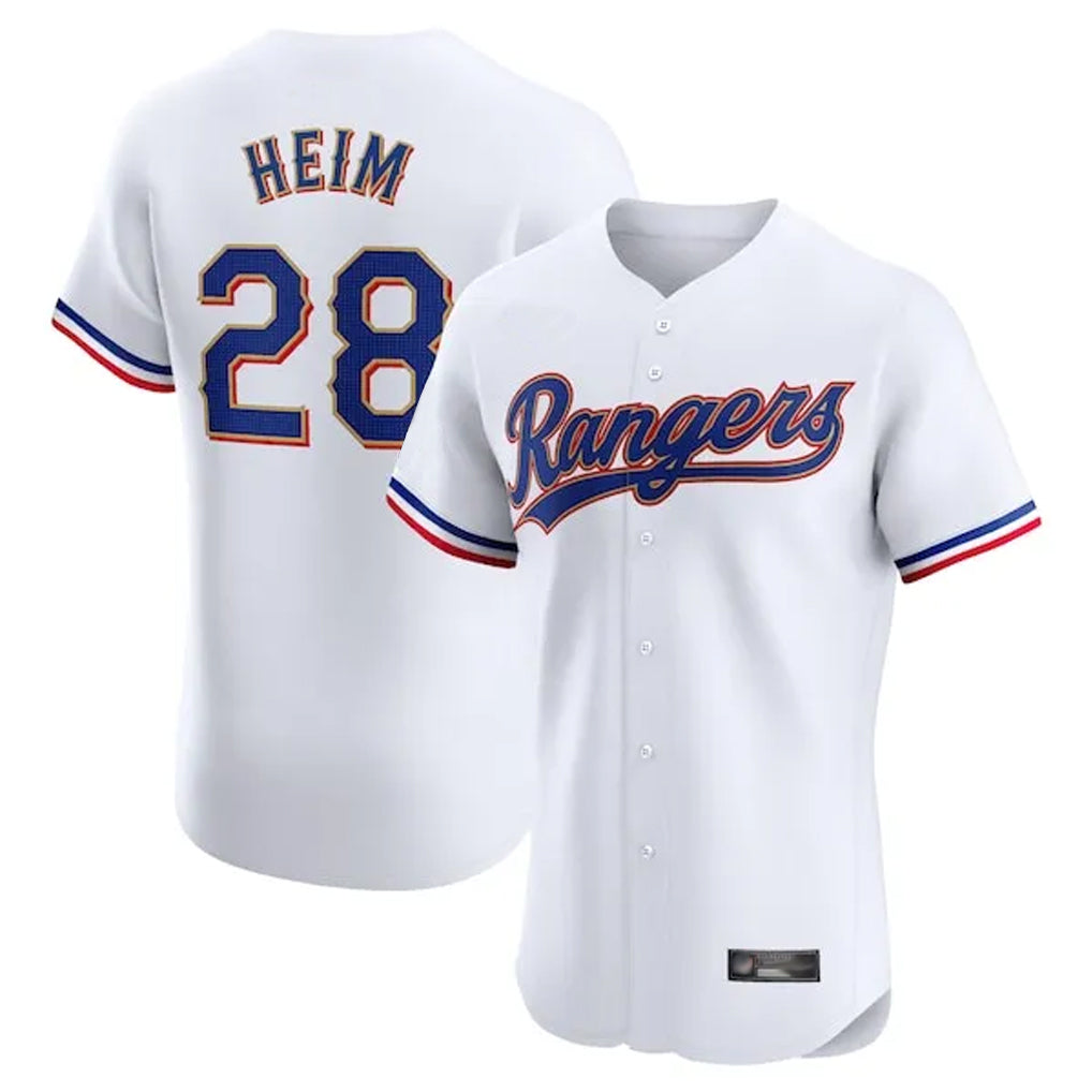 Punc T.Rangers #28 Jonah Heim Player White Gold Collection Limited Elite Stitched Jerseys