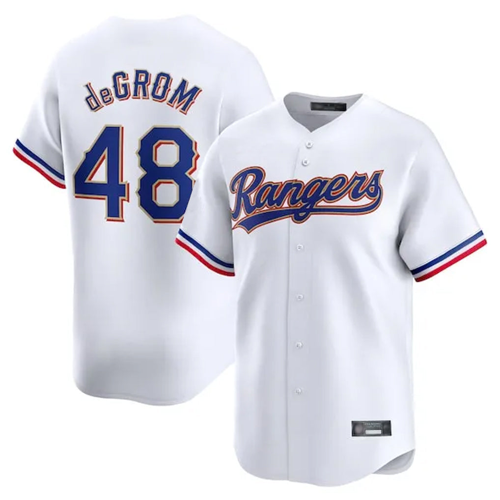 Punc T.Rangers #48 Jacob deGrom Player White Gold Collection Limited Edition Stitched Jerseys